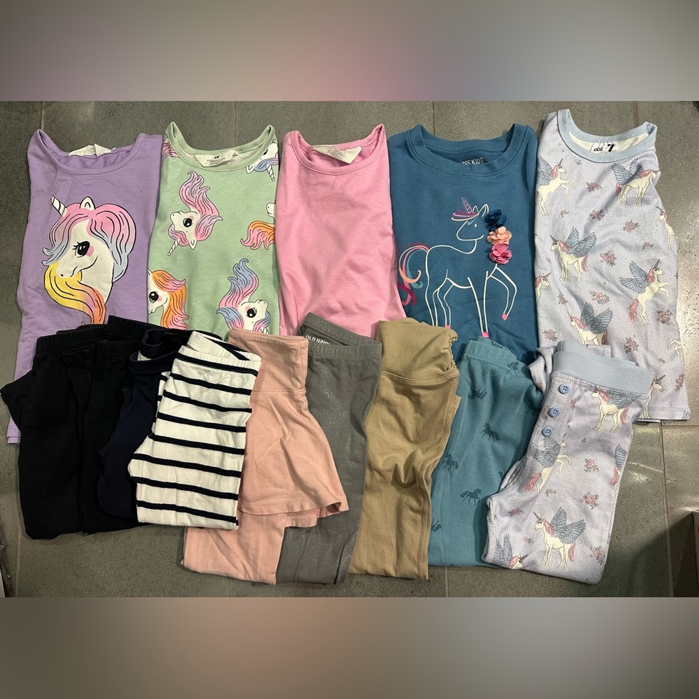 H&M 6 6/7 Unicorn Bundle, Sweatshirts, Pajamas, Capris, Leggings, Rainbow, 14 pc
